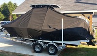 NauticStar® 211 Coastal T-Top-Boat-Cover-Sunbrella-1399™ Custom fit TTopCover(tm) (Sunbrella(r) 9.25oz./sq.yd. solution dyed acrylic fabric) attaches beneath factory installed T-Top or Hard-Top to cover entire boat and motor(s)
