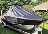 Photo of NauticStar 231 Angler 20xx T-Top Boat-Cover Trolling Motor Pocket, viewed from Starboard Front 