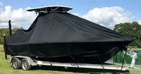 NauticStar® 244 XTS T-Top-Boat-Cover-Sunbrella-1699™ Custom fit TTopCover(tm) (Sunbrella(r) 9.25oz./sq.yd. solution dyed acrylic fabric) attaches beneath factory installed T-Top or Hard-Top to cover entire boat and motor(s)
