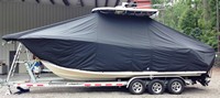ProLine® 29 Grand Sport T-Top-Boat-Cover-Sunbrella-2449™ Custom fit TTopCover(tm) (Sunbrella(r) 9.25oz./sq.yd. solution dyed acrylic fabric) attaches beneath factory installed T-Top or Hard-Top to cover entire boat and motor(s)