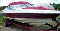 Photo of Regal 2100 LSR, 1997: Convertible Top Convertible Aft Curtain, Bow Cover Burgundy Sunbrella, viewed from Starboard Front 