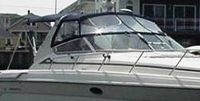 Photo of Regal Commodore 402, 1998: Bimini Top, Front Visor, Side Curtains, Camper Top, viewed from Starboard Front 