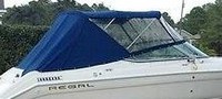 Photo of Regal Ventura #6.8, 1997: Bimini Top, Front Visor, Side Curtain Aft Curtain Blue, viewed from Starboard Side 