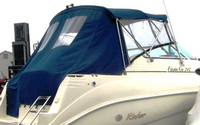 Rinker® 242 Fiesta Vee Bimini-Connector-Curtains-Set-OEM-T8™ Factory 4 item (6-8 piece) 4-sided enclosure replacement canvas set: Bimini Top canvas, front window Connector panel(s), Side Curtains (pair each) and Aft Curtain (No Frames or Boots), OEM (Original Equipment Manufacturer)
