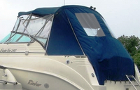 Rinker® 242 Fiesta Vee Bimini-Aft-Curtain-OEM-T4™ Factory Bimini AFT CURTAIN with Eisenglass window(s) for Bimini-Top (not included) angles back to Transom area (not vertical), OEM (Original Equipment Manufacturer)