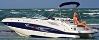 Photo of Rinker 248 Flotilla, 2011: Bimini Top in Boot (Factory OEM website photo), viewed from Port Rear 