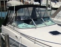 Rinker® 250 Fiesta Vee Bimini-Connector-OEM-T2™ Factory Front BIMINI CONNECTOR Eisenglass Window Set (also called Windscreen, typically 3 front panels, but 1 or 2 on some boats) zips between Bimini-Top (not included) and Windshield. (NO Bimini-Top OR Side-Curtains, sold separately), OEM (Original Equipment Manufacturer)