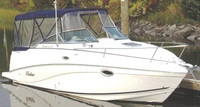 Photo of Rinker 250 Fiesta Vee, 2004: Bimini Top, Connector, Side Curtains, Camper Top, Camper Side Curtains, Camper Aft Curtain, viewed from Starboard Front 