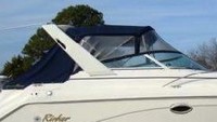 Photo of Rinker 270 Fiesta Vee, 2001: Canvas under factory radar arch Bimini Top, Connector, Side and Aft Curtains, viewed from Starboard Side 