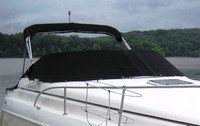 Photo of Rinker 270 Fiesta Vee, 2001: No Arch Bimini Top in Boot, Cockpit Cover, viewed from Starboard Front 