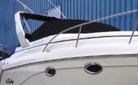 Photo of Rinker 270 Fiesta Vee, 2002: Radar Arch Bimini Top in Boot, Cockpit Cover, viewed from Starboard Front 