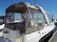 Rinker® 270 Fiesta Vee Bimini-Aft-Curtain-OEM-T4.5™ Factory Bimini AFT CURTAIN with Eisenglass window(s) for Bimini-Top (not included) angles back to Transom area (not vertical), OEM (Original Equipment Manufacturer)