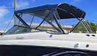 Photo of Rinker 282 Cuddy, 2005: Bimini Top, Front Connector, Side Curtains, viewed from Port Rear 
