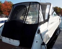 Rinker® 310 Express Cruiser Camper-Top-Aft-Curtain-OEM-T5.5™ Factory Camper AFT CURTAIN with clear Eisenglass windows zips to back of OEM Camper Top and Side Curtains (not included) and connects to Transom, OEM (Original Equipment Manufacturer)