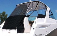 Photo of Rinker 310 Express Cruiser, 2014: Arch Hard-Top, Front Visor, Side Curtains, Camper Top, Camper Side and Aft Curtain zipped open, viewed from Starboard Rear 
