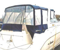 Photo of Rinker 310 Fiesta Vee, 2000: Bimini Top, Front Connector, Side Curtains, Camper Top, Camper Side Aft Curtains open, viewed from Starboard Rear 