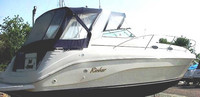 Photo of Rinker 340 Fiesta Vee, 2001: Bimini Top, Bimini Connector, Side Curtains, Camper Top, Camper Side Aft Curtains, viewed from Starboard Rear 