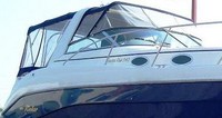 Rinker® 342 Express Cruiser Bimini-Top-Canvas-Zippered-Seamark-OEM-T4™ Factory Bimini CANVAS (no frame) with Zippers for OEM front Connector and Curtains (not included), SeaMark(r) vinyl-lined Sunbrella(r) fabric, OEM (Original Equipment Manufacturer)