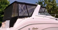 Photo of Rinker 342 Fiesta Vee, 2001: Bimini Top, Front Connector, Side Curtains, Camper Top, Camper Side and Aft Curtains, viewed from Starboard Rear 