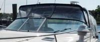 Photo of Rinker 342 Fiesta Vee, 2002: Bimini Top, Front Connector, Side Curtains, Camper Top, viewed from Port Front 