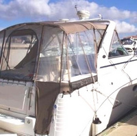Rinker® 360 Express Cruiser Bimini Bimini-Top-Canvas-Zippered-Seamark-OEM-T7™ Factory Bimini CANVAS (no frame) with Zippers for OEM front Connector and Curtains (not included), SeaMark(r) vinyl-lined Sunbrella(r) fabric, OEM (Original Equipment Manufacturer)
