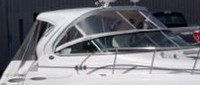 Photo of Rinker 360 Express Cruiser Hard-Top, 2012 Front Connector and Side Curtains, Camper Side and Aft Curtains White Stamoid, viewed from Starboard Front 