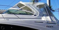 Photo of Rinker 360 Express Cruiser Hard-Top, 2014 Front Connector and Side Curtains, Camper Side and Aft Curtains White Stamoid, viewed from Port Side 