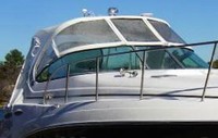 Photo of Rinker 360 Express Cruiser Hard-Top, 2014 Front Connector and Side Curtains, Camper Side and Aft Curtains White Stamoid, viewed from Starboard Front 