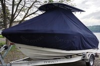 Robalo® 180CC T-Top-Boat-Cover-Sunbrella-1099™ Custom fit TTopCover(tm) (Sunbrella(r) 9.25oz./sq.yd. solution dyed acrylic fabric) attaches beneath factory installed T-Top or Hard-Top to cover entire boat and motor(s)