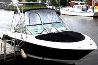 Photo of Robalo 227DC, 2005: Wakeboard Tower Bimini, Bimini Connector, Bow Cover, viewed from Starboard Front 