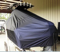 Sailfish® 220CC T-Top-Boat-Cover-Sunbrella-1399™ Custom fit TTopCover(tm) (Sunbrella(r) 9.25oz./sq.yd. solution dyed acrylic fabric) attaches beneath factory installed T-Top or Hard-Top to cover entire boat and motor(s)