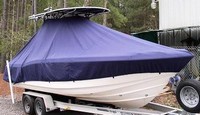 Scout® 235 Sportfish Hard-T-Top T-Top-Boat-Cover-Sunbrella-1499™ Custom fit TTopCover(tm) (Sunbrella(r) 9.25oz./sq.yd. solution dyed acrylic fabric) attaches beneath factory installed T-Top or Hard-Top to cover entire boat and motor(s)
