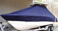 Scout® 245 LXF T-Top-Boat-Cover-Sunbrella-1699™ Custom fit TTopCover(tm) (Sunbrella(r) 9.25oz./sq.yd. solution dyed acrylic fabric) attaches beneath factory installed T-Top or Hard-Top to cover entire boat and motor(s)