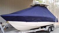 Scout® 245 XSF T-Top-Boat-Cover-Sunbrella-1699™ Custom fit TTopCover(tm) (Sunbrella(r) 9.25oz./sq.yd. solution dyed acrylic fabric) attaches beneath factory installed T-Top or Hard-Top to cover entire boat and motor(s)