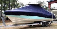Scout® 282 Sportfish T-Top-Boat-Cover-Sunbrella-2349™ Custom fit TTopCover(tm) (Sunbrella(r) 9.25oz./sq.yd. solution dyed acrylic fabric) attaches beneath factory installed T-Top or Hard-Top to cover entire boat and motor(s)