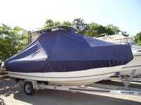 Sea Boss® 210CC T-Top-Boat-Cover-Sunbrella™ Custom fit TTopCover(tm) (Sunbrella(r) 9.25oz./sq.yd. solution dyed acrylic fabric) attaches beneath factory installed T-Top or Hard-Top to cover entire boat and motor(s)