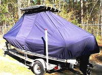Sea Fox® 197CC T-Top-Boat-Cover-Sunbrella-1099™ Custom fit TTopCover(tm) (Sunbrella(r) 9.25oz./sq.yd. solution dyed acrylic fabric) attaches beneath factory installed T-Top or Hard-Top to cover entire boat and motor(s)