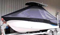 Sea Fox® 206CC Commander T-Top-Boat-Cover-Sunbrella-1399™ Custom fit TTopCover(tm) (Sunbrella(r) 9.25oz./sq.yd. solution dyed acrylic fabric) attaches beneath factory installed T-Top or Hard-Top to cover entire boat and motor(s)