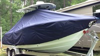 Sea Fox® 266CC Commander T-Top-Boat-Cover-Wmax-1399™ Custom fit TTopCover(tm) (WeatherMAX(tm) 8oz./sq.yd. solution dyed polyester fabric) attaches beneath factory installed T-Top or Hard-Top to cover entire boat and motor(s)