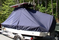 Sea Hunt® BX19 T-Top-Boat-Cover-Elite™ Custom fit TTopCover(tm) (Elite(r) Top Notch(tm) 9oz./sq.yd. fabric) attaches beneath factory installed T-Top or Hard-Top to cover boat and motors