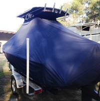 Photo of Sea Hunt® BX20BR 20xx T-Top Boat-Cover with Power Pole, viewed from Port Rear 