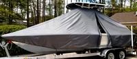 Photo of Sea Hunt® BX22BR 20xx T-Top Boat-Cover zipped open, viewed from Port Front 
