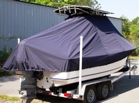 Sea Hunt® Triton 202 T-Top-Boat-Cover-Sunbrella-1399™ Custom fit TTopCover(tm) (Sunbrella(r) 9.25oz./sq.yd. solution dyed acrylic fabric) attaches beneath factory installed T-Top or Hard-Top to cover entire boat and motor(s)