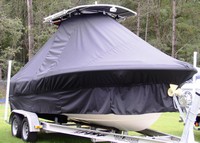 Photo of Sea Hunt® Triton-207 20xx T-Top Boat-Cover with Extended Skirts, viewed from Starboard Front 