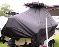 Photo of Sea Hunt® Triton-207 20xx T-Top Boat-Cover with Extended Skirts, viewed from Starboard Rear 