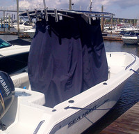 Photo of Sea Hunt® Triton-207 20xx T-Top Center-Console-Storage-Curtains, viewed from Starboard Rear 