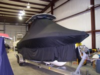 Photo of Sea Hunt® Triton-232 20xx T-Top Boat-Cover Extended Skirts, viewed from Starboard Front 