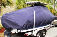 Sea Hunt® Ultra 225 T-Top-Boat-Cover-Elite-1199™ Custom fit TTopCover(tm) (Elite(r) Top Notch(tm) 9oz./sq.yd. fabric) attaches beneath factory installed T-Top or Hard-Top to cover boat and motors