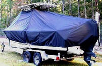 Photo of Sea Hunt® Ultra-234 20xx T-Top Boat-Cover with Power Pole, viewed from Port Rear 