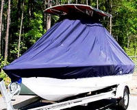 Sea Hunt® XP19 T-Top-Boat-Cover-Elite™ Custom fit TTopCover(tm) (Elite(r) Top Notch(tm) 9oz./sq.yd. fabric) attaches beneath factory installed T-Top or Hard-Top to cover boat and motors
